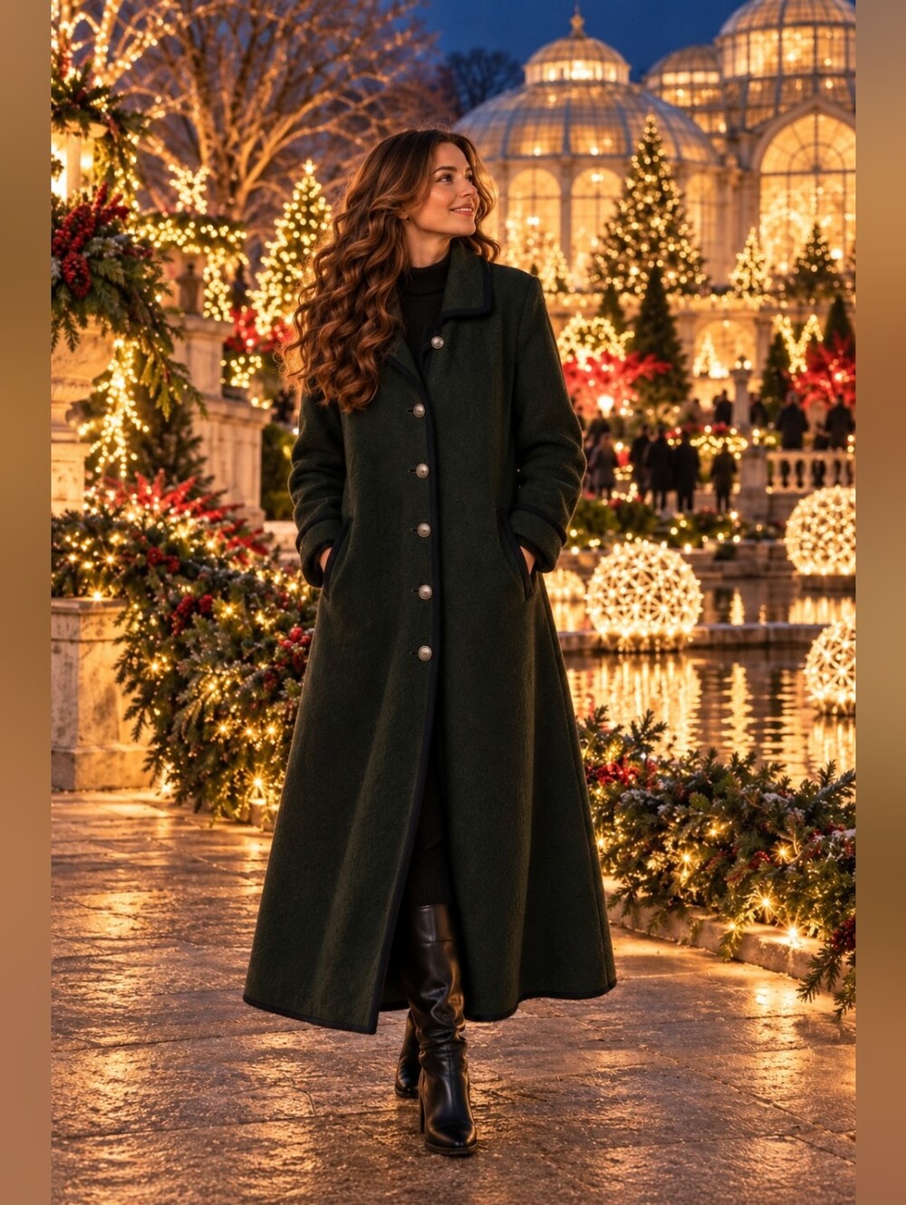 Vintage 90s Geiger Austria Boiled Wool Maxi Coat Dark Forest Green Y2K